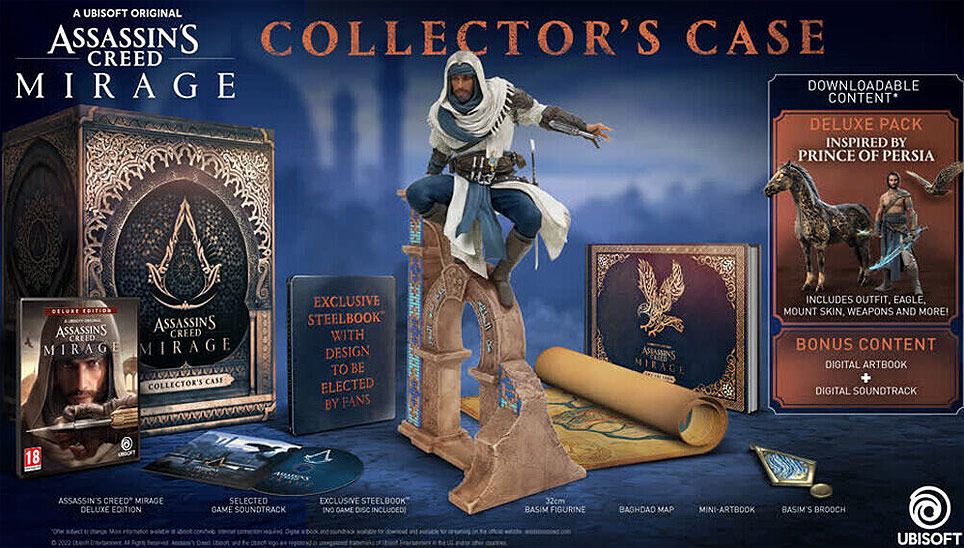 assassins creed mirage coffret collector figurine steelbook ps5 ps4 xbox