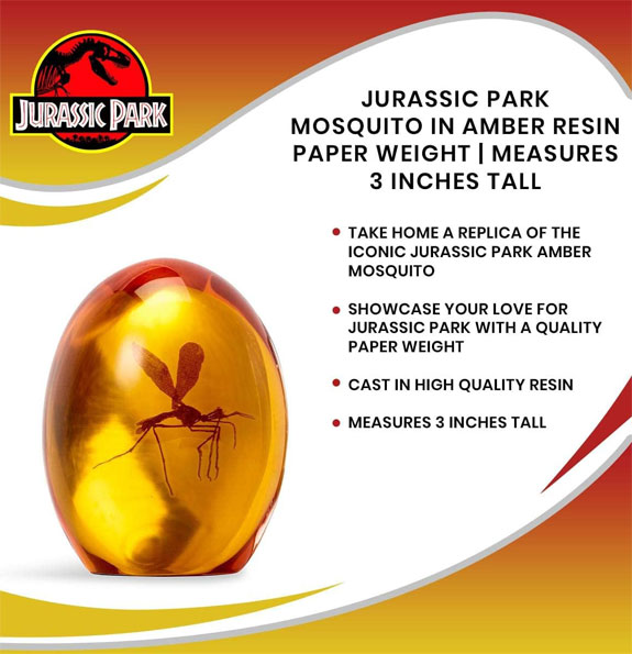 Jurassic Park objet collector geek moustique ambre pierre