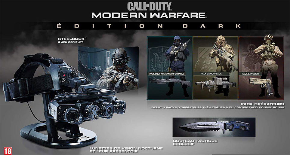 coffret collector call of duty modern warfar Xbox One PS4 2019 steelbook dark edition